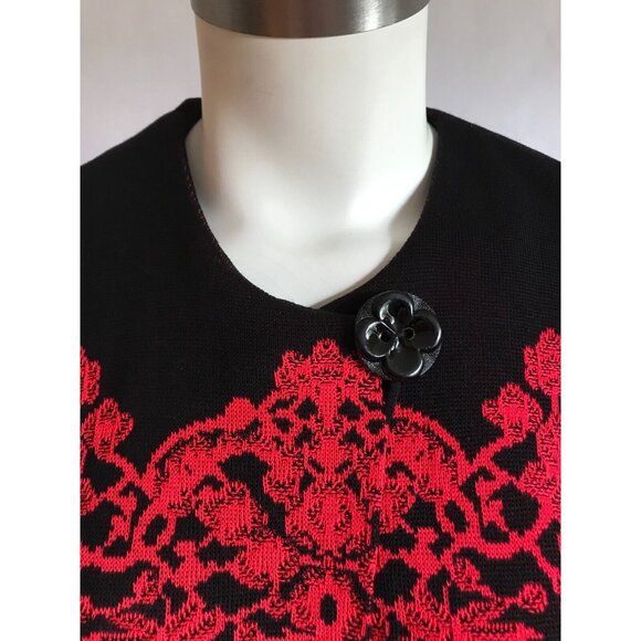 Misook Black & Dark Pink Floreat 3/4 Sleeve Jacket Cardigan, Size XS - Picture 2 of 7